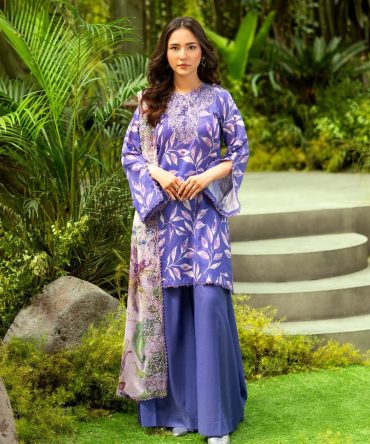 Lavender Blue Floral Lawn 3PC Unstitched Suit | GLOROUS