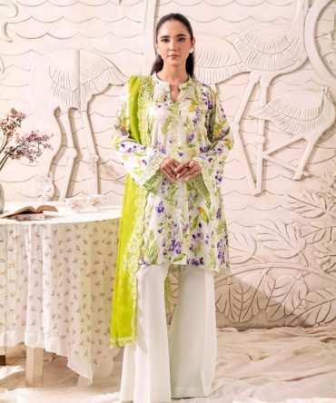 Fresh Lime Green Pastel Floral Lawn 3PC Unstitched | MAHAJAL