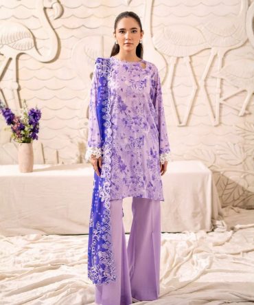 Soft Lavender Floral Lawn 3PC Unstitched | MAHAJAL