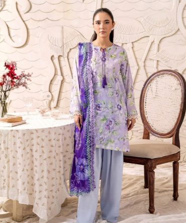 Soft Lavender Floral Embroidered Lawn 3PC Unstitched | MAHAJAL